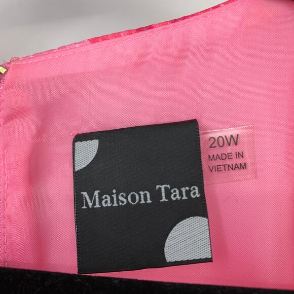 Maison Tara Ophelia Midi Dress Womens Size 20W Popover Bodice Pink Green Floral - Picture 5 of 6